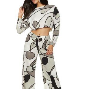 Printed Crop Top and Wide Leg Pants Set